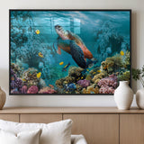 38661-MGV-FP-60X30-3P_Black-Sea Turtle Wall Art Canvas Print, Framed Ocean Wildlife Art Picture Print, Turtle Perfect Coastal Nature Decor Artwork