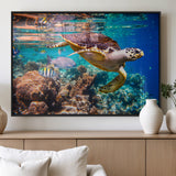 66614-MGV-FP-36X24-3P_Black-Sea Turtle Wall Art – Hawksbill Turtle Swimming Over Coral Reef Canvas Print, Ocean Marine Life Decor for Beach House, Coastal