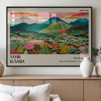 54215-MGV-FP-36X24-3P_Black-Yayoi Kusama Wall Art – Panoramic Japanese Landscape Canvas Print, Modern Abstract Nature Decor for Office, Bedroom or Living Room