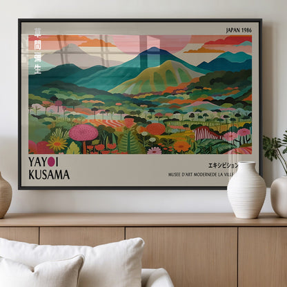 54215-MGV-FP-36X24-3P_Black-Yayoi Kusama Wall Art – Panoramic Japanese Landscape Canvas Print, Modern Abstract Nature Decor for Office, Bedroom or Living Room