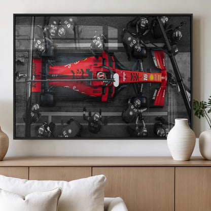 99356-MGV-FP-36X24-3P_Black-Ferrari Pit Stop Wall Art – Formula 1 Racing Car Canvas Print, Red Speed Machine Motorsport Decor for Office, Garage, Man Cave or