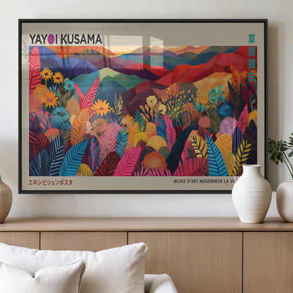 70959-MGV-FP-36X24-3P_Black-Yayoi Kusama Inspired Wall Art – Bold Floral Landscape Canvas Print, Vibrant Modern Abstract Poster for Living Room, Bedroom, or