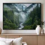 69453-MGV-FP-36X24-3P_Black-Mountain Forest Wall Art – Misty River and Evergreen Landscape Canvas Print, Nature Photography Poster for Living Room, Bedroom,