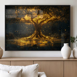 59580-MGV-FP-36X24-3P_Black-Glowing Tree Wall Art – Golden Fantasy Nature Canvas Print, Mystical Illuminated Tree Painting Poster for Living Room, Bedroom,