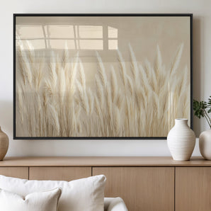 81444-MGV-FP-60X30-3P_Black-Pampas Grass Wall Art Canvas Print, Framed Beige Pampas Grass Art Picture Print, Minimalist Beige Perfect Minimalist Nature Decor