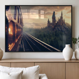 84029-MGV-FP-60X30-3P_Black-Fantasy Castle Wall Art – Magical Train Sunset Forest Canvas Print, Enchanted Landscape Painting Poster for Living Room, Bedroom,