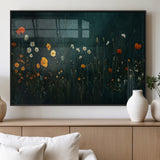 87037-MGV-FP-60X30-3P_Black-Wildflower Wall Art – Dark Botanical Floral Canvas Print, Modern Nature Painting Poster with Daisies Poppies Orange Flowers for