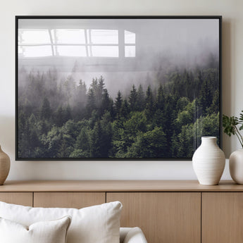 42578900-MGV-FP-60X30-3P_Black-Misty Forest Wall Art – Serene Mountain Pine Tree Canvas Print, Nature Landscape Decor for Bedroom, Living Room, Office or Rustic