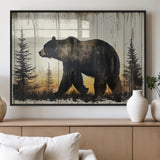 83875-MGV-FP-60X30-3P_Black-Sunset Bear Wall Art – Rustic Wildlife Canvas Print with Forest Silhouette, Cabin Lodge Decor for Living Room or Office
