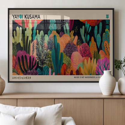 45711-MGV-FP-60X30-3P_Black-Yayoi Kusama Wall Art Canvas Print, Framed Abstract Yayoi Kusama Art Picture Print, Japanese Wabi Sabi Perfect Modern Abstract