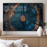 65231-MGV-FP-36X24-3P_Black-Blue and Gold Tree Ring Wall Art – Rustic Abstract Wood Slice Canvas Print, Modern Nature Inspired Artwork for Living Room,