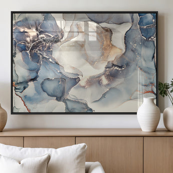 51497-MGV-FP-36X24-3P_Black-Abstract Blue and Gold Wall Art – Modern Fluid Ink Style Canvas Print, Elegant Contemporary Decor for Living Room, Office