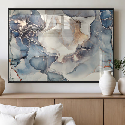 51497-MGV-FP-36X24-3P_Black-Abstract Blue and Gold Wall Art – Modern Fluid Ink Style Canvas Print, Elegant Contemporary Decor for Living Room, Office