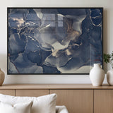 28282-MGV-FP-36X24-3P_Black-Blue Abstract Wall Art – Modern Ink Swirl Canvas Print, Contemporary Navy and Gold Painting for Living Room, Bedroom, Office or