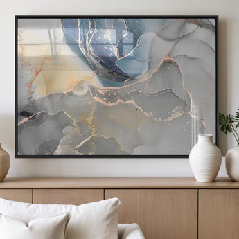 18176-MGV-FP-36X24-3P_Black-Abstract Fluid Wall Art – Modern Marble Ink Canvas Print with Blue, Gold, and Gray Tones, Contemporary Minimal Artwork Decor for