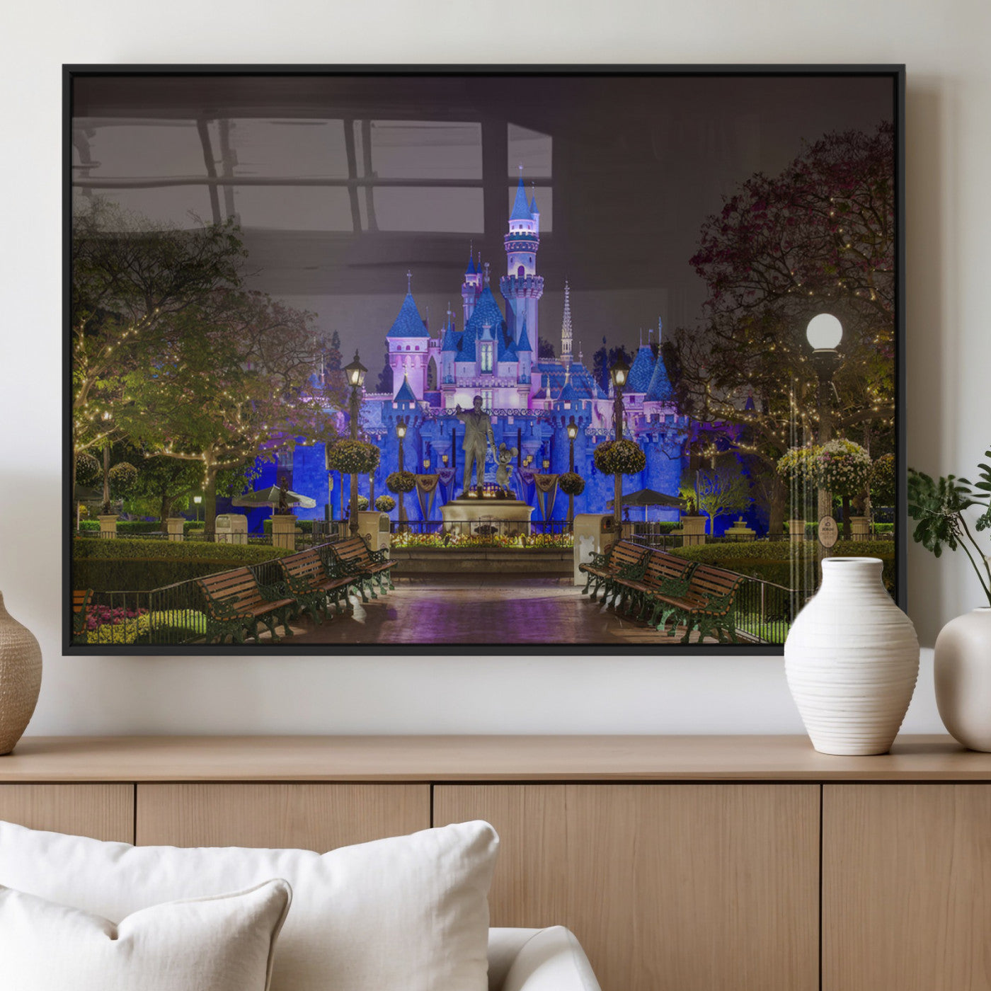 63560-MGV-FP-36X24-3P_Black-Fairy Tale Castle Wall Art – Magical Night Scene Canvas Print with Lights and Gardens, Fantasy Architecture Artwork for Living