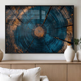 13398-MGV-FP-36X24-3P_Black-Tree Ring Wall Art – Abstract Wood Grain Canvas Print with Blue and Orange Accents, Rustic Nature Inspired Artwork for Living