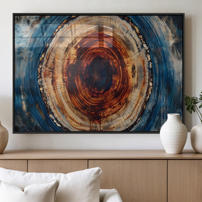 90395-MGV-FP-36X24-3P_Black-Tree Ring Wall Art – Abstract Wood Grain Canvas Print with Fiery Red and Blue Tones, Bold Rustic Nature Inspired Artwork Decor for