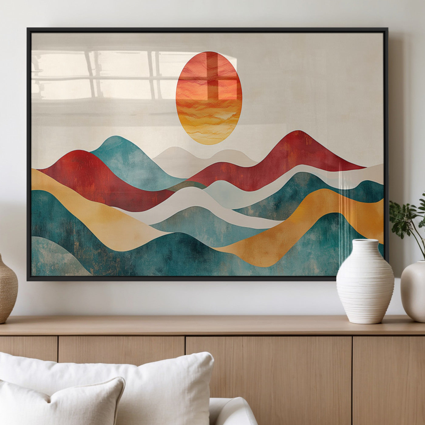 79094-MGV-FP-36X24-3P_Black-Abstract Sunset Landscape Wall Art – Modern Colorful Mountain Canvas Print, Minimalist Nature Decor for Living Room, Office, or