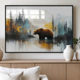 50308-MGV-FP-60X30-3P_Black-Abstract Rustic Bear Wall Art – Forest and Mountain Scene Canvas Print, Nature Artwork for Modern Farmhouse or Log Cabin Decor