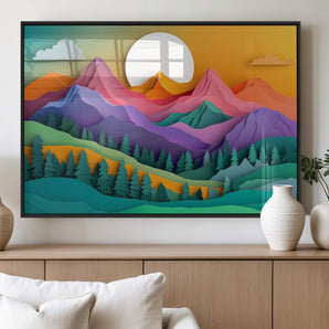 96175-MGV-FP-60X30-3P_Black-Colorful Mountains Wall Art Canvas Print, Framed Layered Hills Art Picture Print, Sunset Mountain Perfect Vibrant Modern Decor