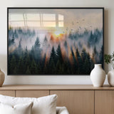 56391411-MGV-FP-36X24-3P_Black-Misty Forest Wall Art Canvas Print, Framed Sunrise Pines Art Picture Print, Moody Pines Perfect Serene Woodland Decor Artwork