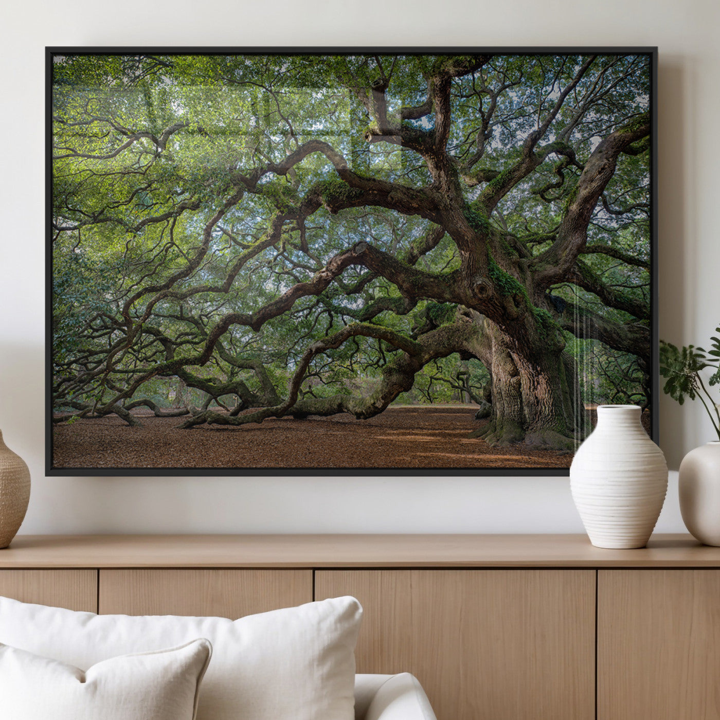 MGV-FP-36X24-3P - Historic Tree Wall Art Canvas Print, Framed Mossy Tree Art Picture Print, Twisted Branches Perfect Nature Southern Decor Artwork