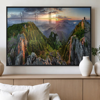 51582565-MGV-FP-36X24-3P_Black-Mountain Sunrise Panorama Wall Art – Scenic Landscape Canvas Print, Hiking Adventure Nature Photography, Large Mountain Range Wall