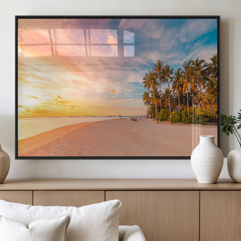 41542880-MGV-FP-36X24-3P_Black-Tropical Beach Wall Art Canvas Print, Framed Palm Trees Art Picture Print, Sunset Shore Perfect Tropical Coastal Decor Artwork