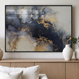 41136487-MGV-FP-36X24-3P_Black-Black Marble Wall Art Canvas Print, Framed Gold Veins Art Picture Print, Abstract Texture Perfect Moody Luxe Decor Artwork