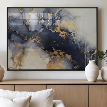 41136487-MGV-FP-36X24-3P_Black-Black Marble Wall Art Canvas Print, Framed Gold Veins Art Picture Print, Abstract Texture Perfect Moody Luxe Decor Artwork