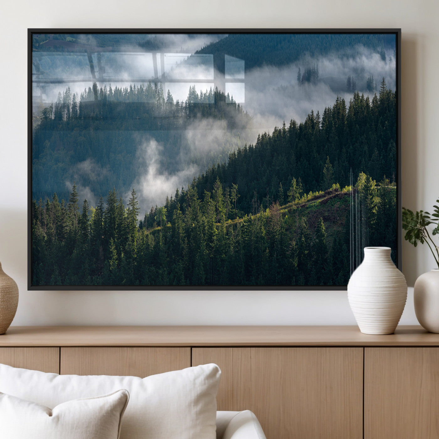 84598503-MGV-FP-36X24-3P_Black-Misty Forest Wall Art Canvas Print, Framed Pine Hills Art Picture Print, Moody Hills Perfect Moody Woodland Decor Artwork