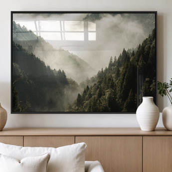 57570237-MGV-FP-36X24-3P_Black-Misty Valley Wall Art Canvas Print, Framed Foggy Forest Art Picture Print, Pine Trees Perfect Moody Woodland Decor Artwork