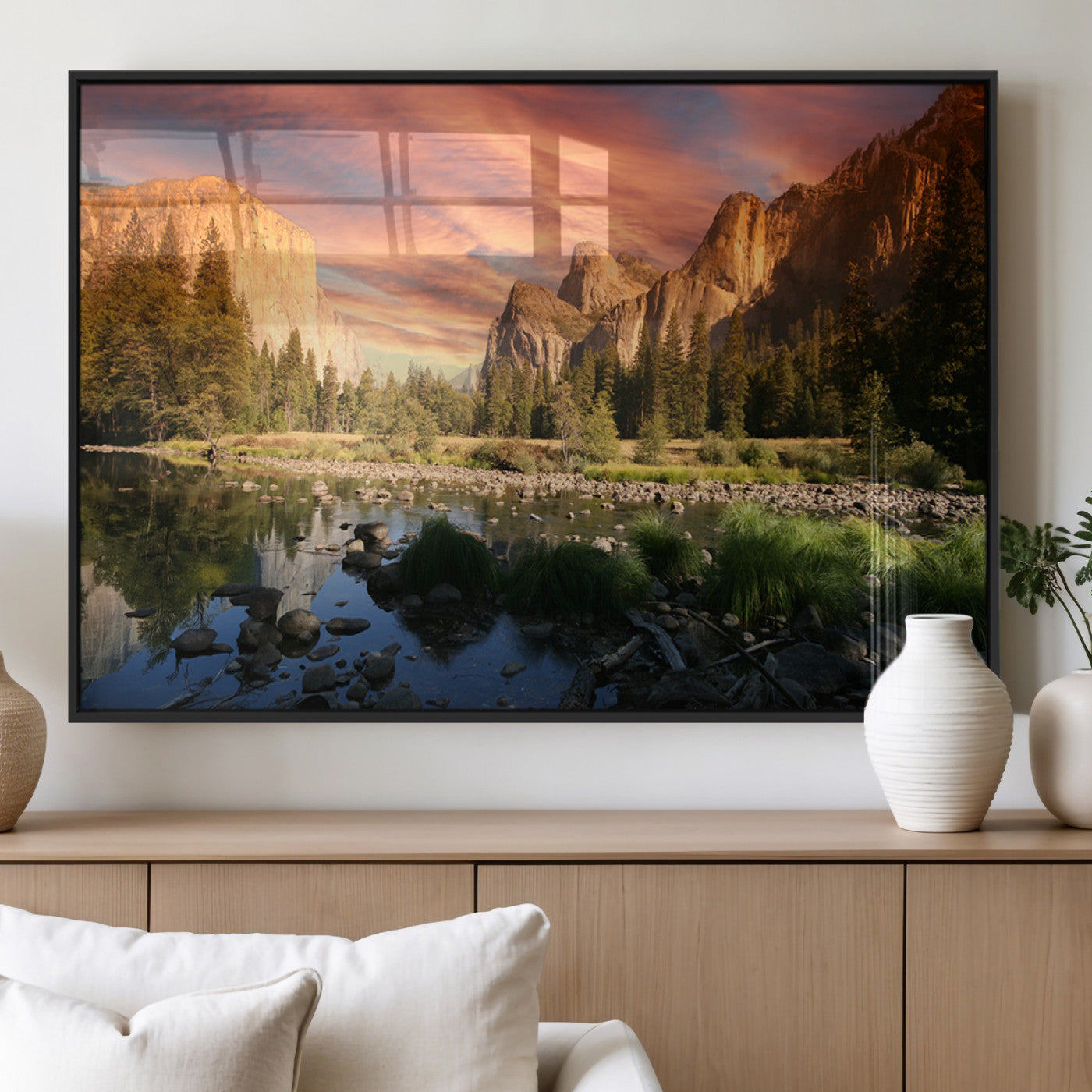 31199457-MGV-FP-36X24-3P_Black-Yosemite Valley Wall Art Canvas Print, Framed El Capitan Art Picture Print, Sunset Sky Perfect Vibrant Western Decor Artwork