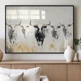 40397799-MGV-FP-36X24-3P_Black-Texas Longhorn Wall Art Canvas Print, Framed Rustic Herd Art Picture Print, Western Bull Perfect Neutral Western Decor Artwork