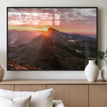 50957419-MGV-FP-36X24-3P_Black-Mountain Sunrise Wall Art Canvas Print, Framed Alpine Ridge Art Picture Print, Mountain Range Perfect Vibrant Rustic Decor Artwork