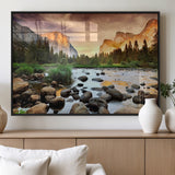 90956031-MGV-FP-36X24-3P_Black-Yosemite Valley Wall Art – Scenic Mountain River Landscape Canvas Print, Nature Photography for Living Room, Bedroom, Cabin,