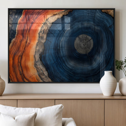 99491700-MGV-FP-36X24-3P_Black-Tree Ring Canvas Wall Art – Blue Orange Abstract Wood Grain Print, Rustic Modern Nature Artwork for Living Room, Office, Bedroom