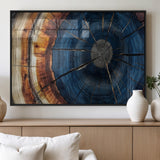60099360-MGV-FP-36X24-3P_Black-Blue Tree Ring Wall Art – Rustic Wood Grain Canvas Print, Modern Abstract Artwork with Natural Texture for Living Room, Bedroom,
