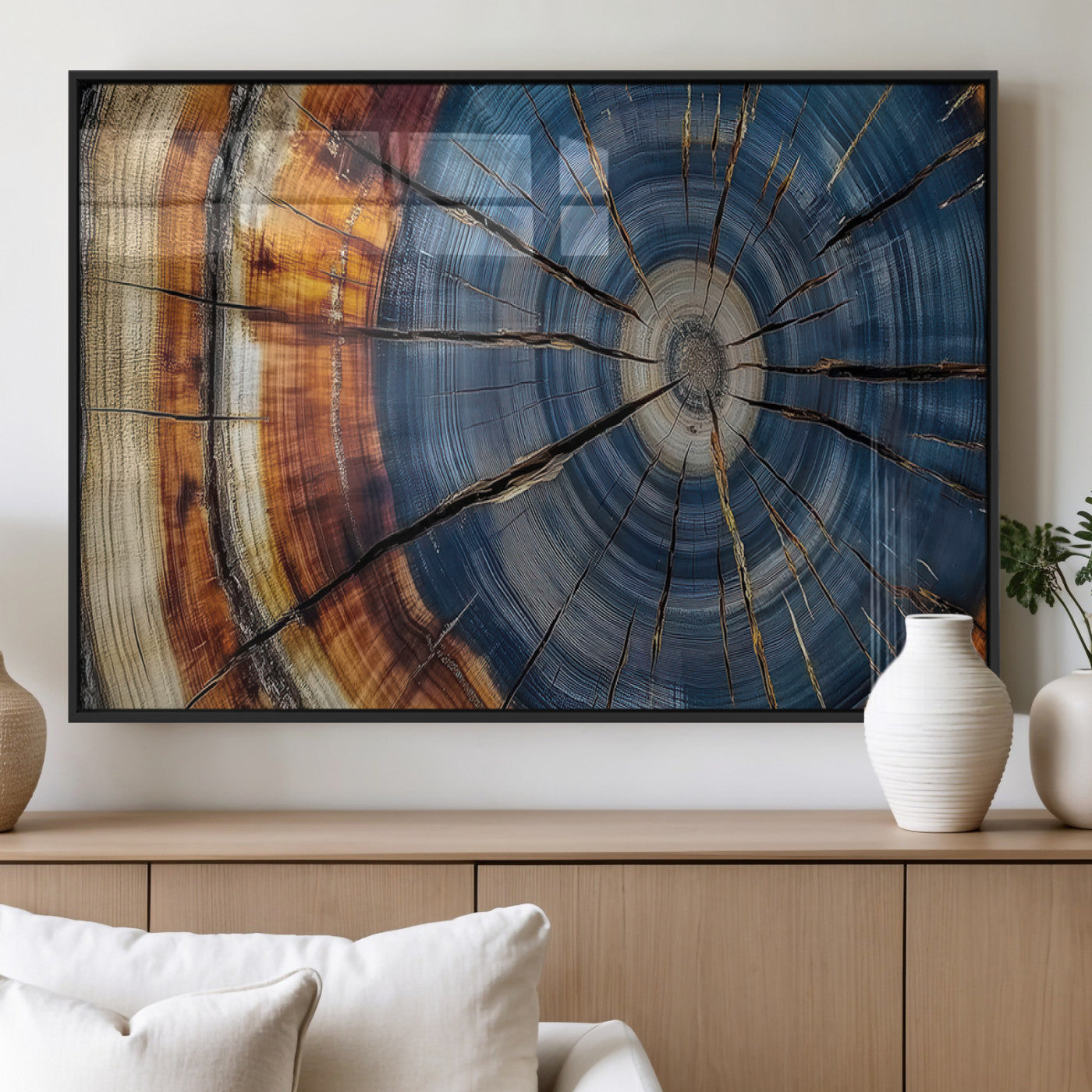 82059233-MGV-FP-60X30-3P_Black-Rustic Tree Ring Wall Art – Natural Wood Texture Canvas Print, Framed Abstract Tree Stump for Farmhouse, Log Cabin, Wooden House