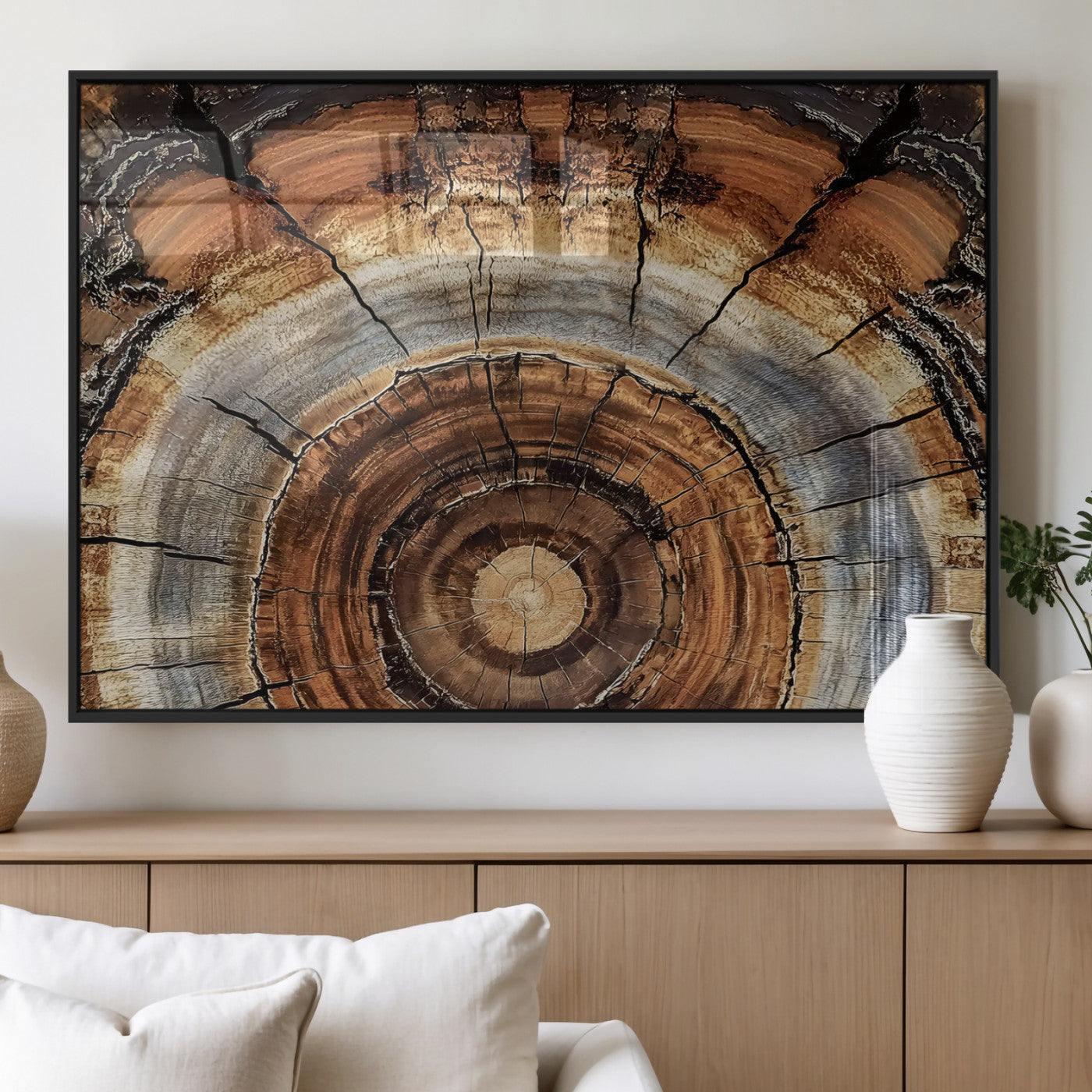 15184146-MGV-FP-36X24-3P_Black-Tree Rings Wall Art Canvas Print, Framed Wood Texture Art Picture Print, Rustic Pattern Perfect Rustic Organic Decor Artwork