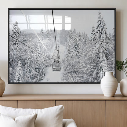 60296839-MGV-FP-36X24-3P_Black-Snowy Mountains Wall Art Canvas Print, Framed Ski Lift Art Picture Print, Winter Forest Perfect Winter Minimalist Decor Artwork