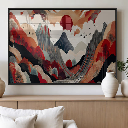 59495752-MGV-FP-36X24-3P_Black-Abstract Mountain Wall Art Canvas Print, Framed Vibrant Landscape Art Picture Print, Nature Drawing Perfect Contemporary