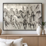 19433417-MGV-FP-36X24-3P_Black-Running Horses Wall Art Canvas Print, Framed Horse Sketch Art Picture Print, Galloping Herd Perfect Monochrome Western Decor