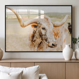 21060648-MGV-FP-36X24-3P_Black-Texas Longhorn Wall Art Canvas Print, Framed Speckled Cow Art Picture Print, Rustic Bull Perfect Rustic Western Decor Artwork