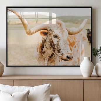 21060648-MGV-FP-36X24-3P_Black-Texas Longhorn Wall Art Canvas Print, Framed Speckled Cow Art Picture Print, Rustic Bull Perfect Rustic Western Decor Artwork