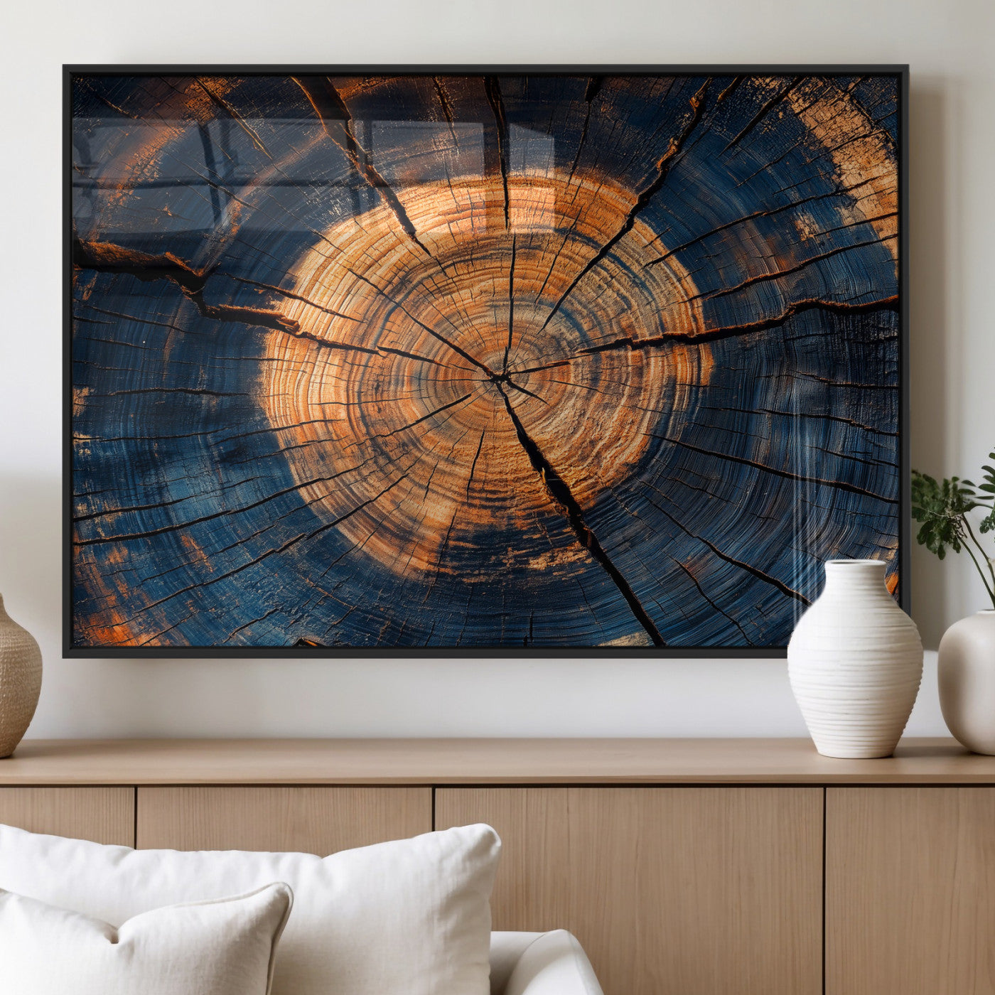 18975622-MGV-FP-36X24-3P_Black-Burnt Wood Wall Art Canvas Print, Framed Aged Timber Art Picture Print, Rustic Tree Slice Perfect Rustic Decor Artwork for Home,