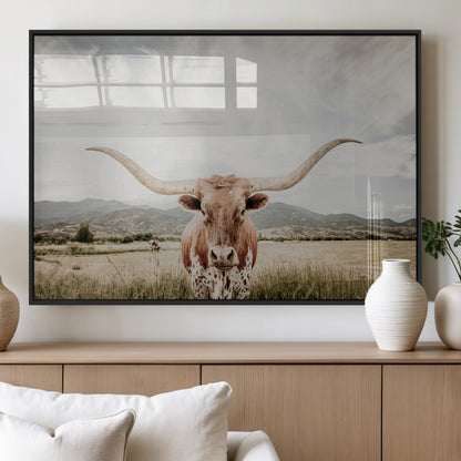 80054319-MGV-FP-60X30-3P_Black-Texas Longhorn Wall Art Canvas Print, Framed Western Cow Art Picture Print, Rustic Farmhouse Perfect Farmhouse Decor Artwork