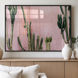 93119502-MGV-FP-60X30-3P_Black-Tall Cactus Wall Art Canvas Print, Framed Pink Wall Art Picture Print, Cactus Lines Perfect Modern Desert Decor Artwork