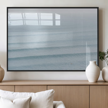 47814787-MGV-FP-36X24-3P_Black-Ocean Waves Wall Art Canvas Print, Framed Solo Surfer Art Picture Print, Wave Lines Perfect Minimalist Ocean Decor Artwork